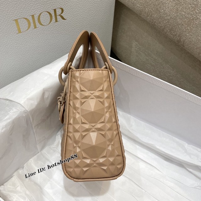 Dior專櫃2022新款lady女包 迪奧三格霧面系列裸粉鑽石菱格lady手袋 fkd1349